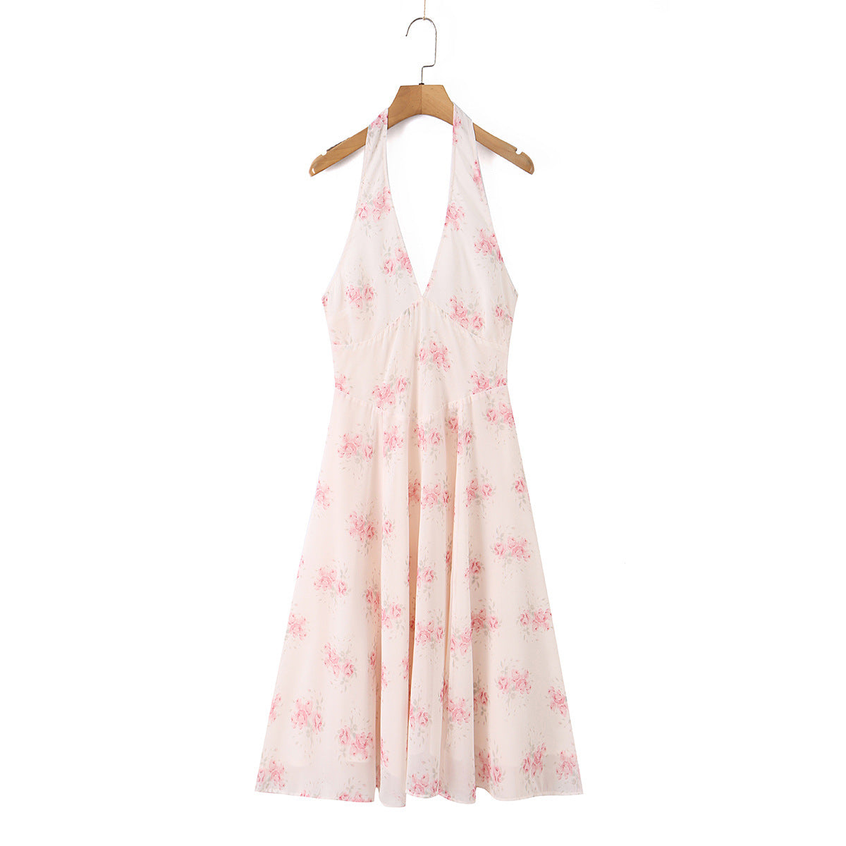 Strapless Printed Fitted Slimming Backless Deep V-Neck Long Dress for Women, Beachy Atmosphere Dress