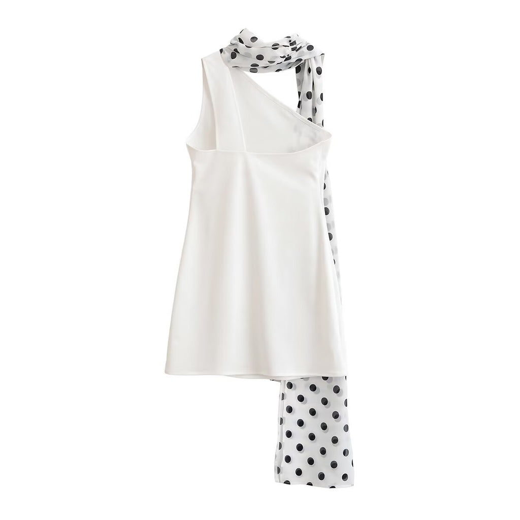 Spicy girl polka dot tie neck collar dress
