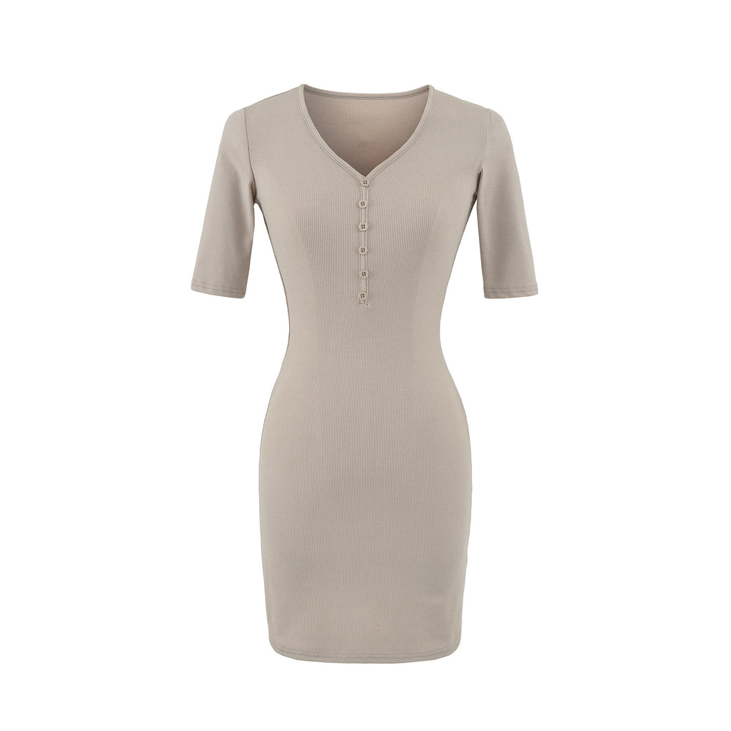 Five-Quarter Sleeve V-Neck  Fitted Bodycon Dress  Summer  Slim Fit Casual  Female