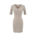 Five-Quarter Sleeve V-Neck  Fitted Bodycon Dress  Summer  Slim Fit Casual  Female