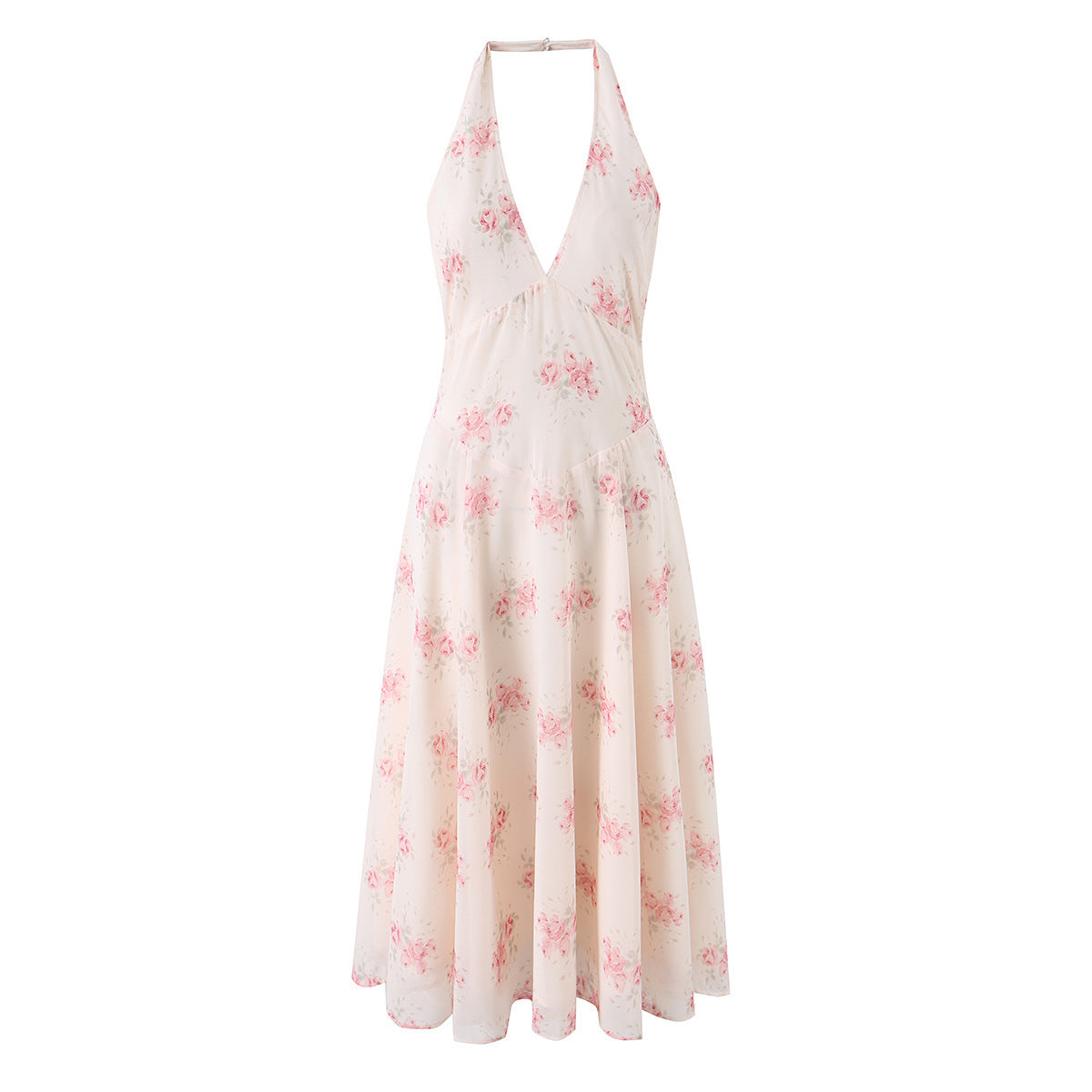 Strapless Printed Fitted Slimming Backless Deep V-Neck Long Dress for Women, Beachy Atmosphere Dress