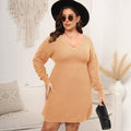 V-neck woven knit dress, fitted waist base layer dress, women's dress