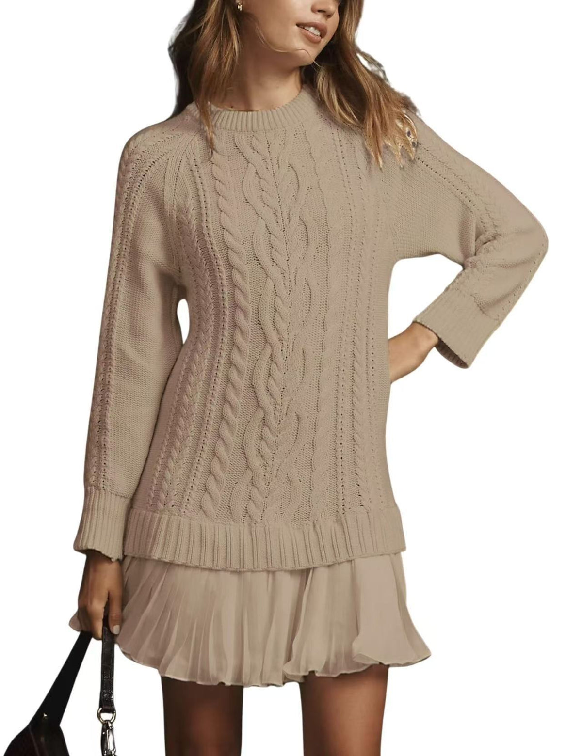 Comfortable Casual Fashion Knit Sweater with Cable Pattern for Women
