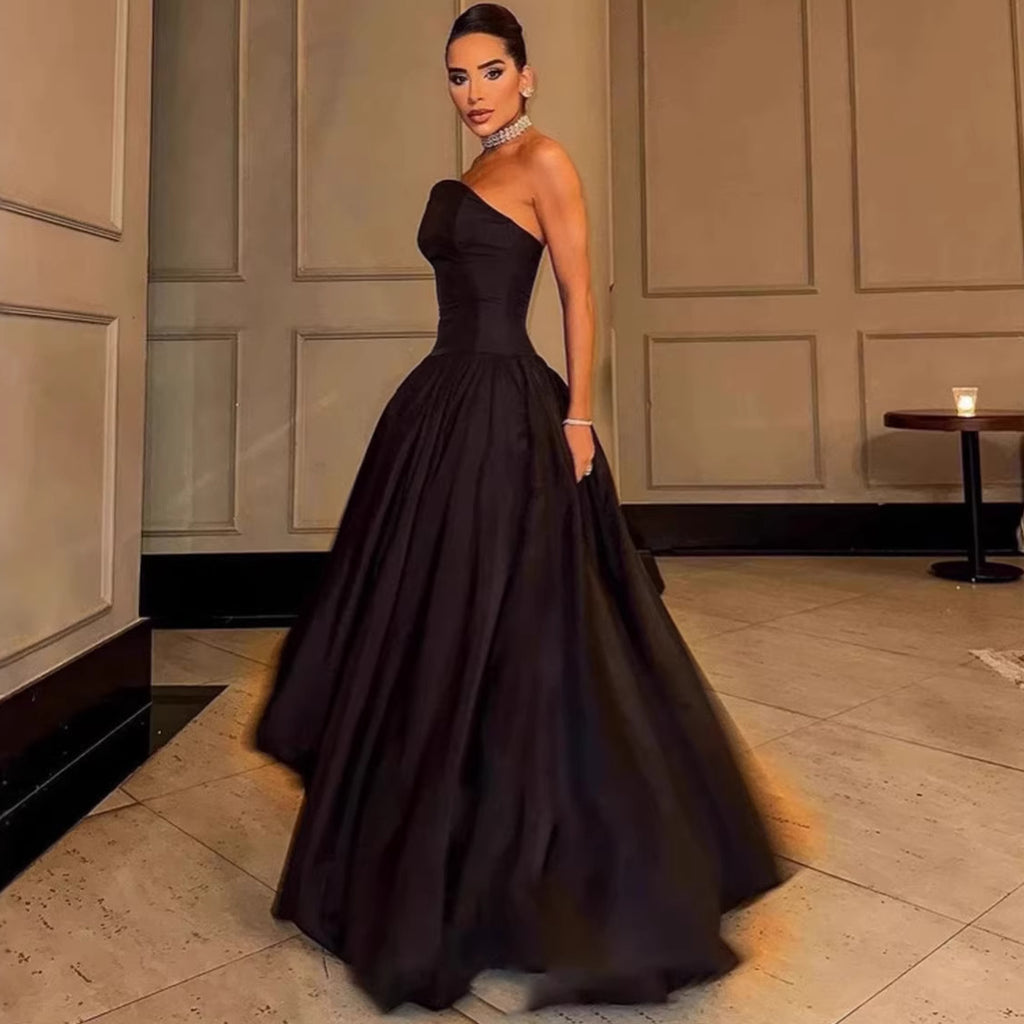 Sleeveless Dress Women Sexy Backless Pure Color Elegant Strapless