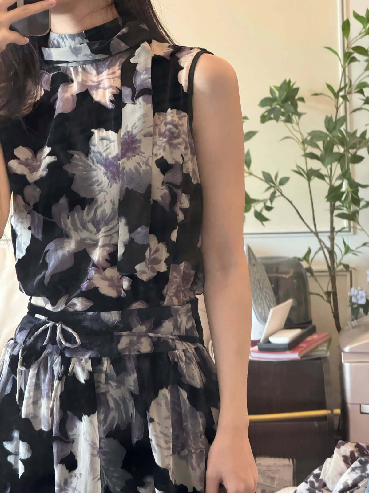 Chinese Style Floral Print Chiffon Modernized Two-Piece Set Dress Set