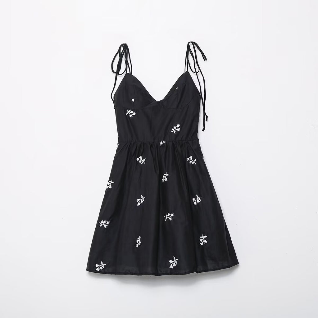 Embroidered silk camisole dress