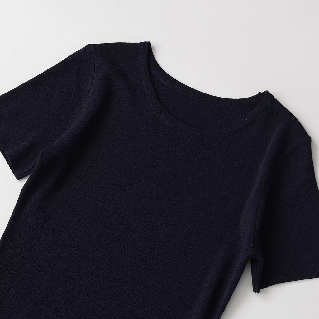 Elegant round neck patchwork knit dress