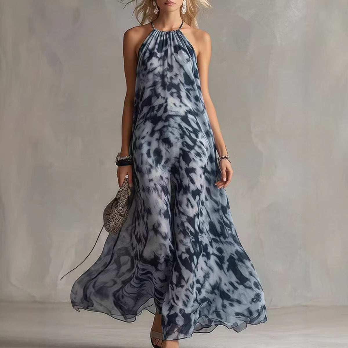 Strapless Printed Long Dress