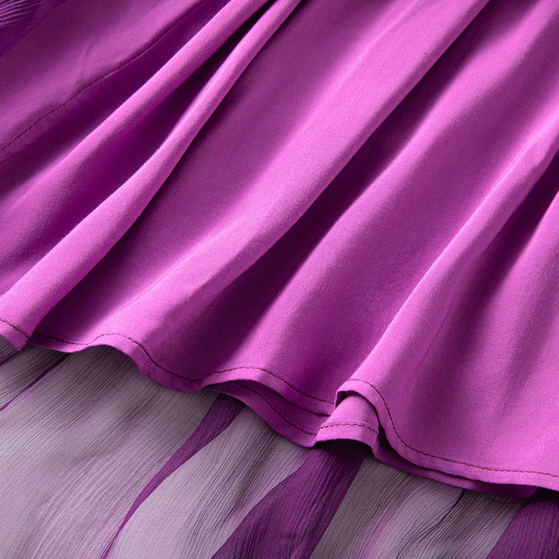 Babier Women's Silk Dress Summer New Style Mulberry Silk Elegant Purple Beach Long Dress