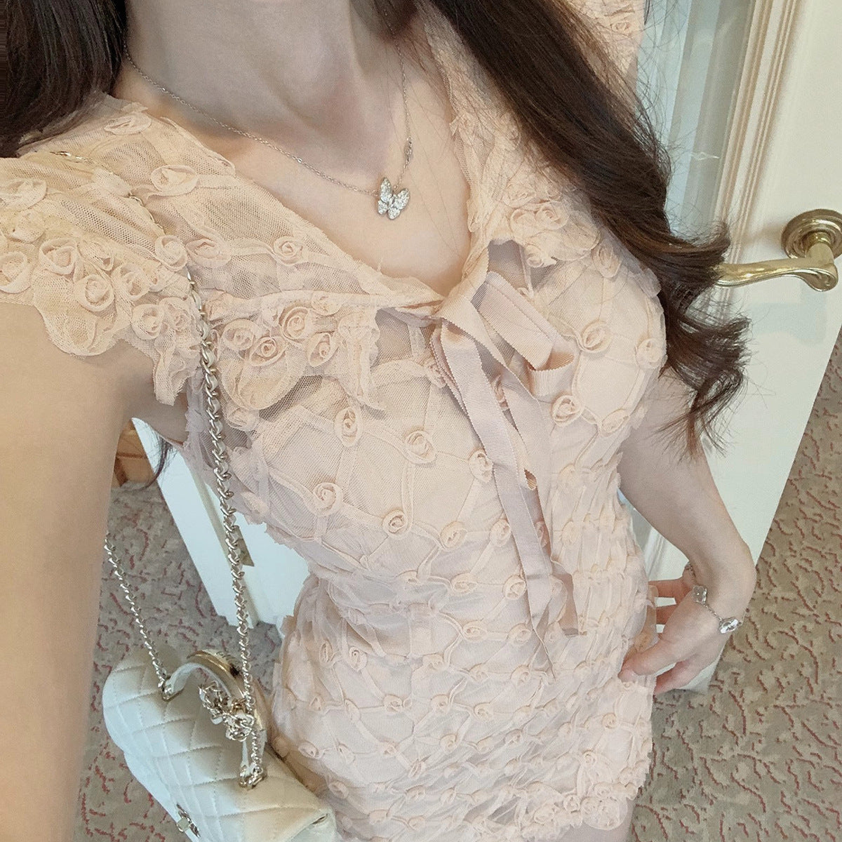 Fashionable Lace Dress for WomenShort Sleeve