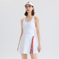 New Vintage American Tennis Badminton Sports Jumpsuit with Padded Bra, Sleeveless Outdoor Activewear Skirt with Built-in Underlayer