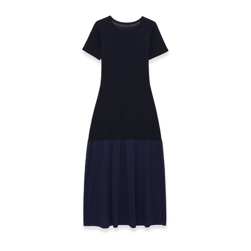 Elegant round neck patchwork knit dress