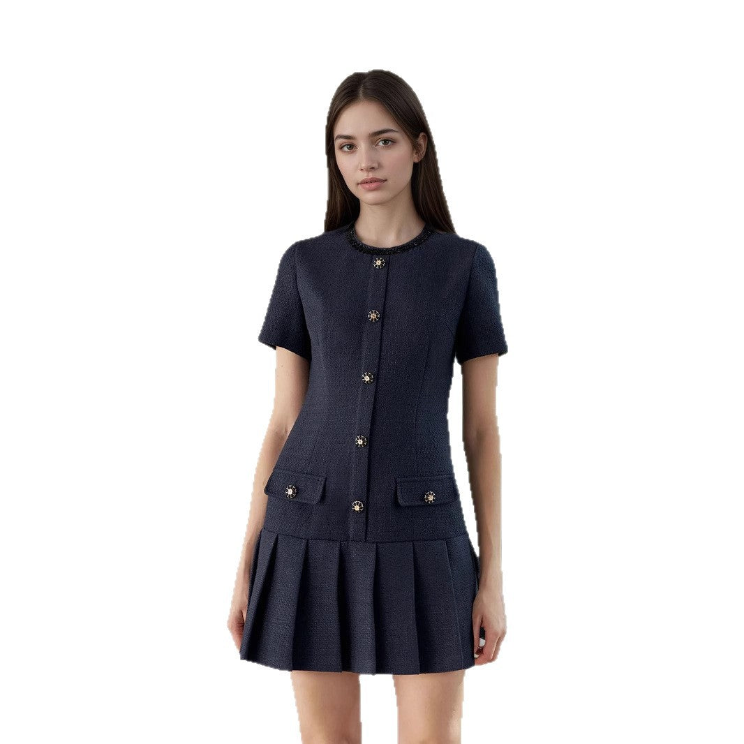 Short sleeved pleated jumpsuit