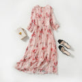 Babier Women's Silk Dress, Fashion Floral Elegant Mulberry Silk Long Dress, Beach Vacation Style