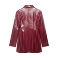 Collar long sleeved single breasted leather jacket dress