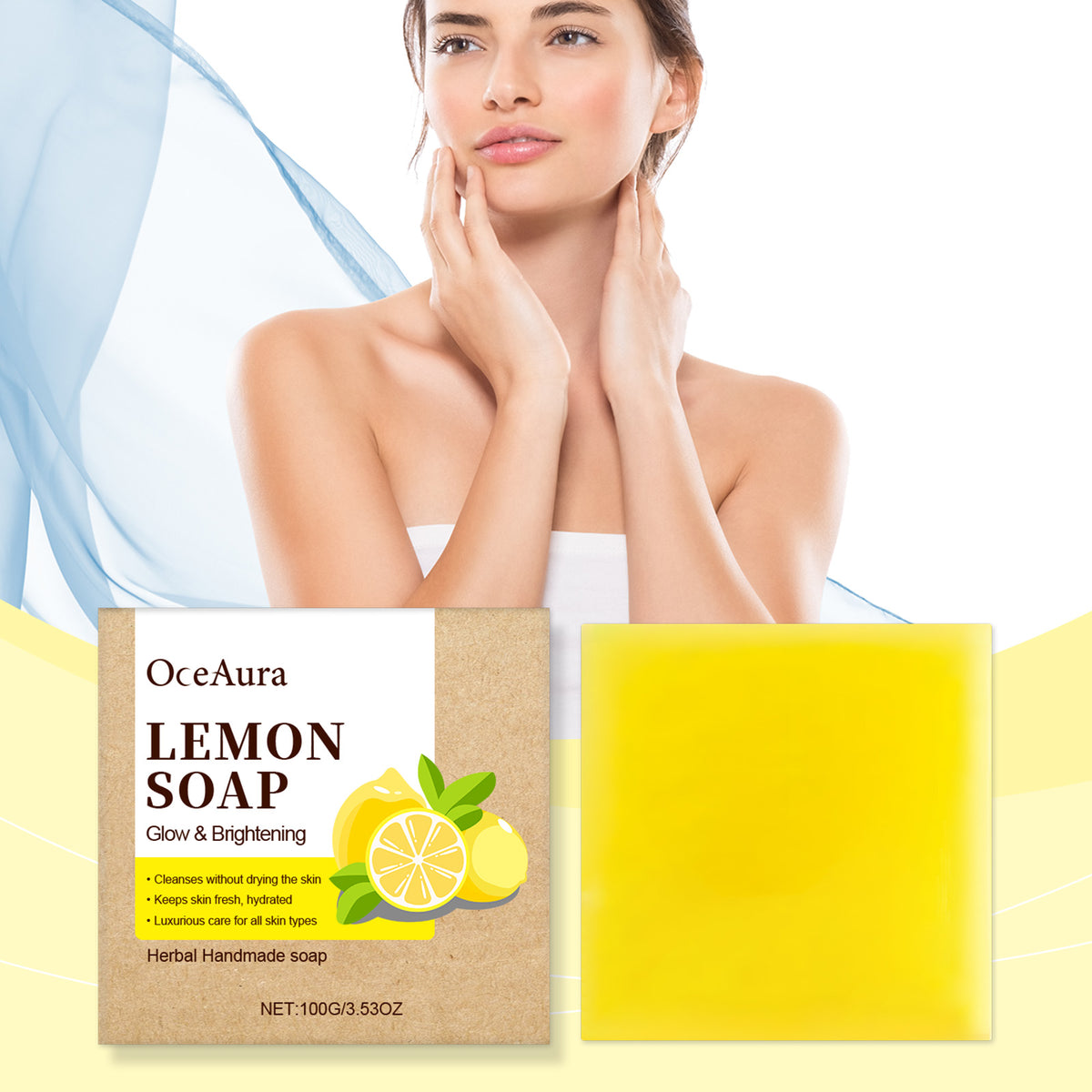 OceAura Lemon Herbal Vitamin C Soap Cleanser Body Skin Bath Mild Clean Refreshing Oil Control Skincare Soap