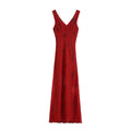 Rose Red V-Neck Strap Dress for Women Summer Slim Waist Bodycon Vacation Long Dress Women's Summer Dress