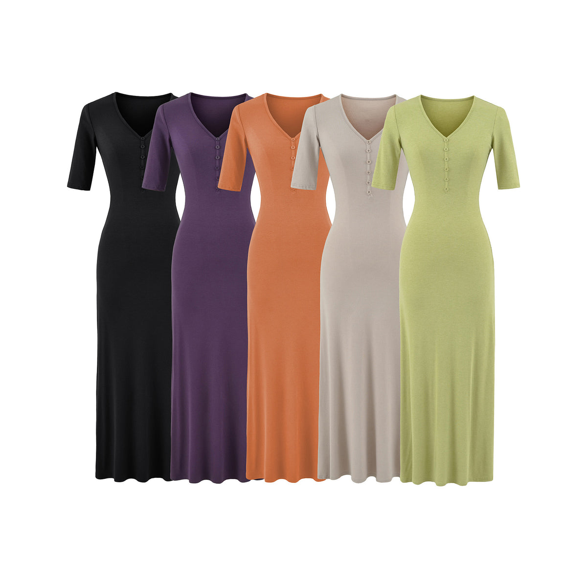 Five-Quarter Sleeve V-Neck  Fitted Bodycon Dress  Summer  Slim Fit Casual  Female