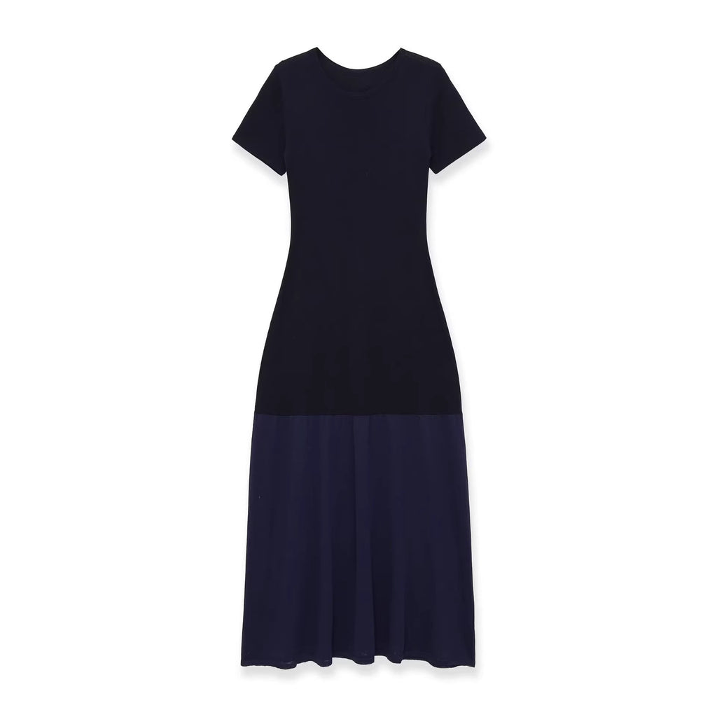 Elegant round neck patchwork knit dress