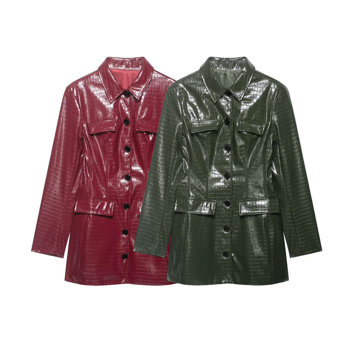 Collar long sleeved single breasted leather jacket dress