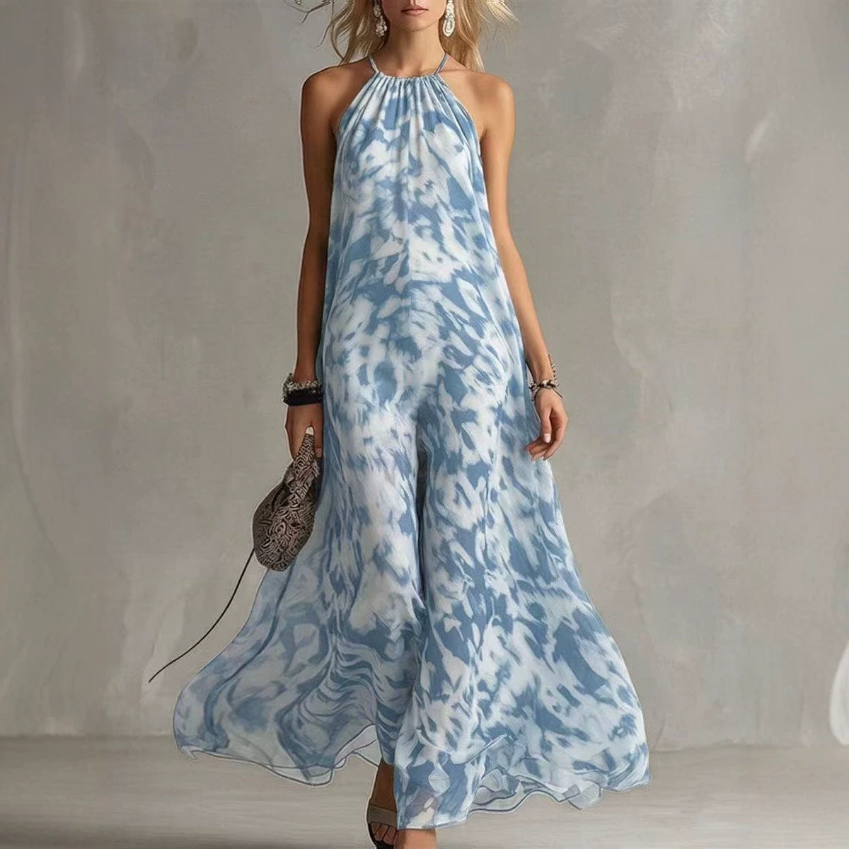Strapless Printed Long Dress